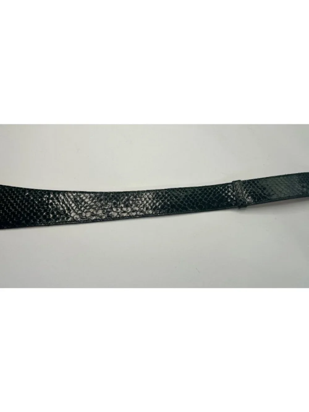 Laura Lei Sm Green Shiny Genuine Snake Skin Belt Gold Oval Buckle Retro 80s 90s